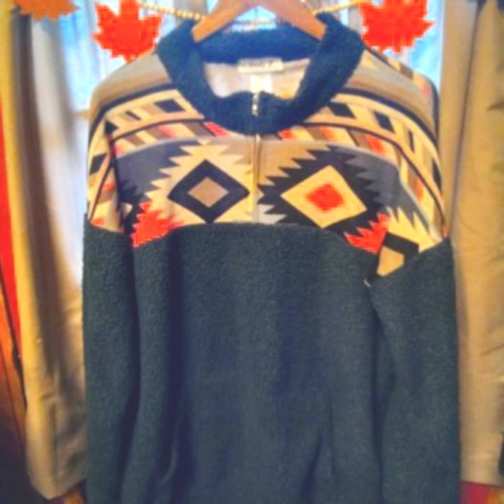 Fuzzy winter long sleeve shirt with Aztec design